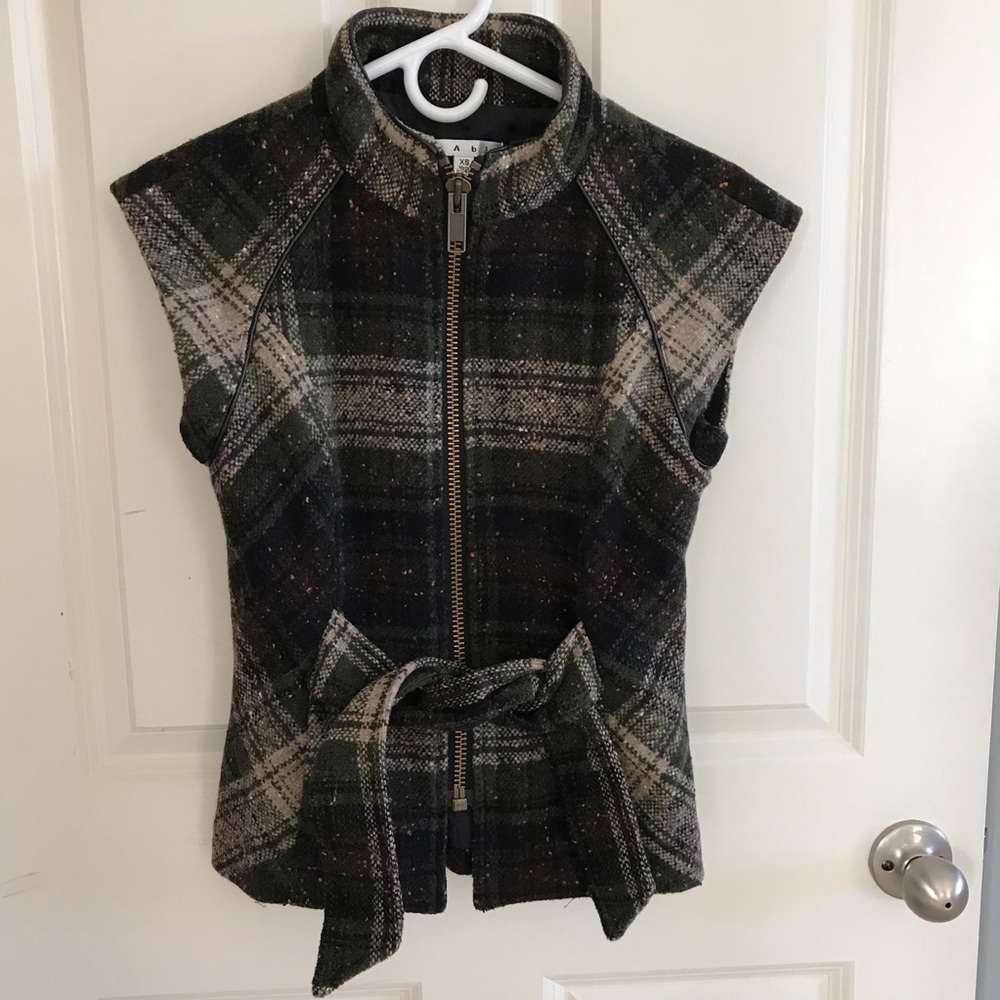 CAbi green plaid vest XS